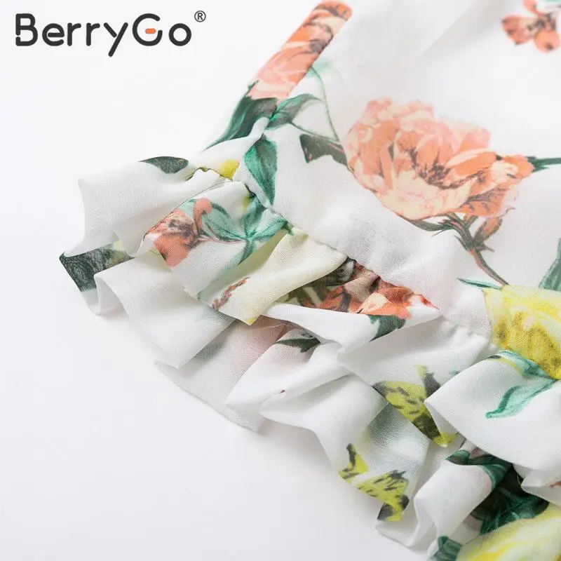 BerryGo Boho Цветочный Принт Женский Игровой костюм Кружевной рюшами Летний Пляжный