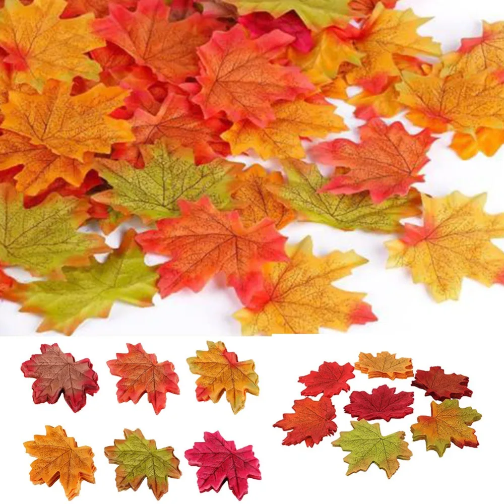 100 шт Ассорти смешанные осенние цветные искусственные кленовые листья для свадеб
