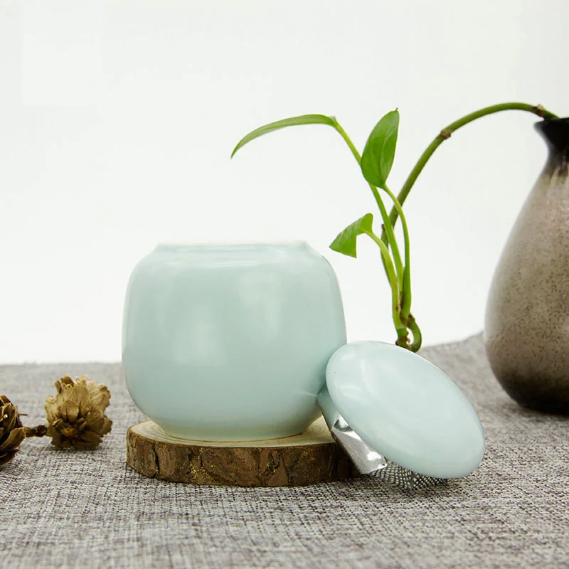 Blue Airtight 30g Matcha Caddy Porcelain Mini Tea Empty Storage canister Powder Can Sugar China Jar Decoration |