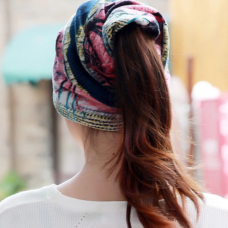 

LongKeeper Fashion Women Beanies Hat Polyester Adult Casual Floral Tree Ladies Spring Autumn Hats Two Used Female Scarf 3 Colors