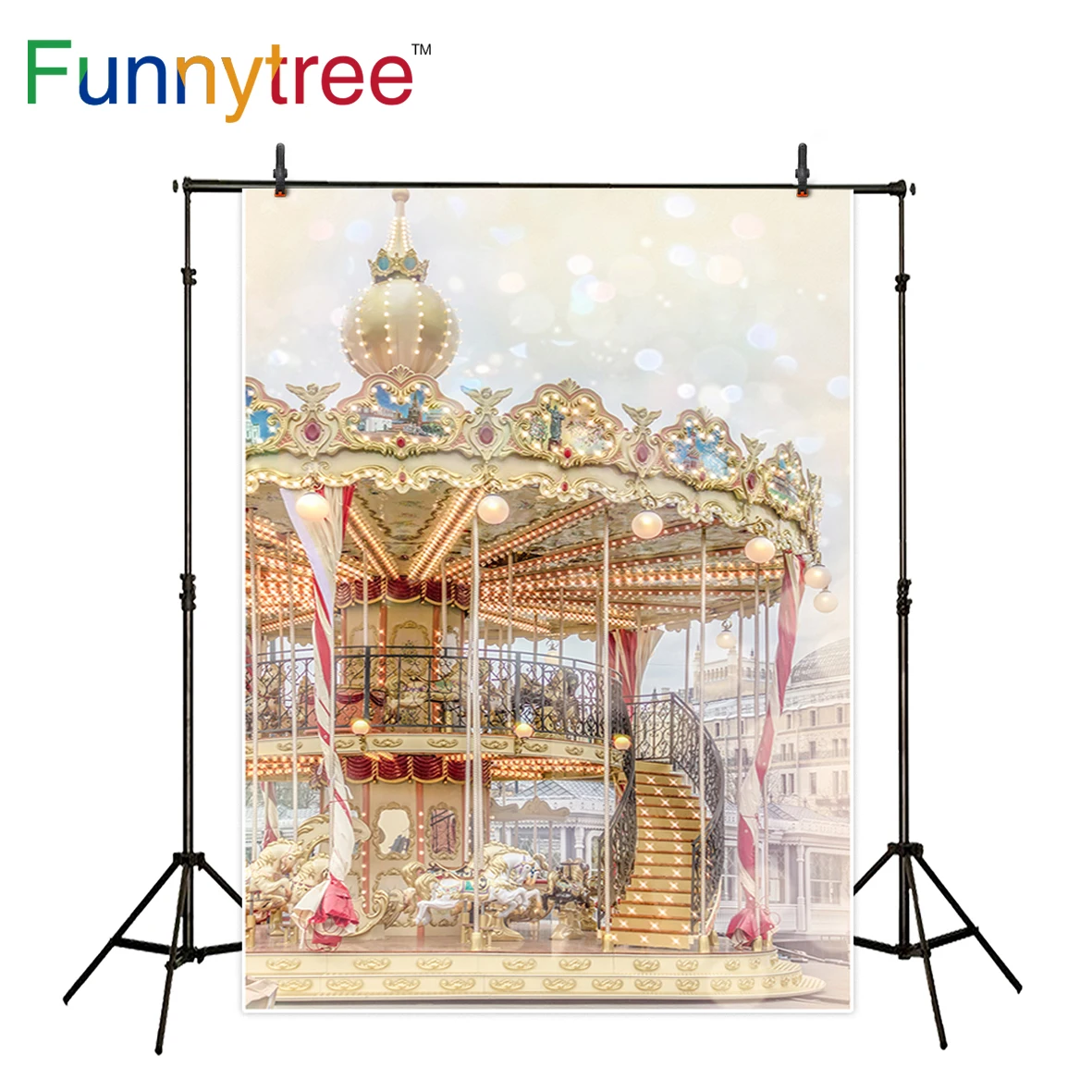 Фон для фотосъемки Funnytree Carousel amusement park halo bokeh dream kids Профессиональный фон