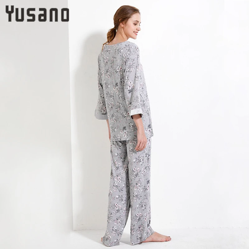 Пижамный комплект женский осенне-зимний с длинным рукавом и V-образным вырезом |