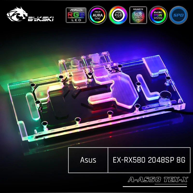 Bykski A-AS58EX-X, полное покрытие видеокарты блок водяного охлаждения, для Asus EX-RX580 2048SP 8G