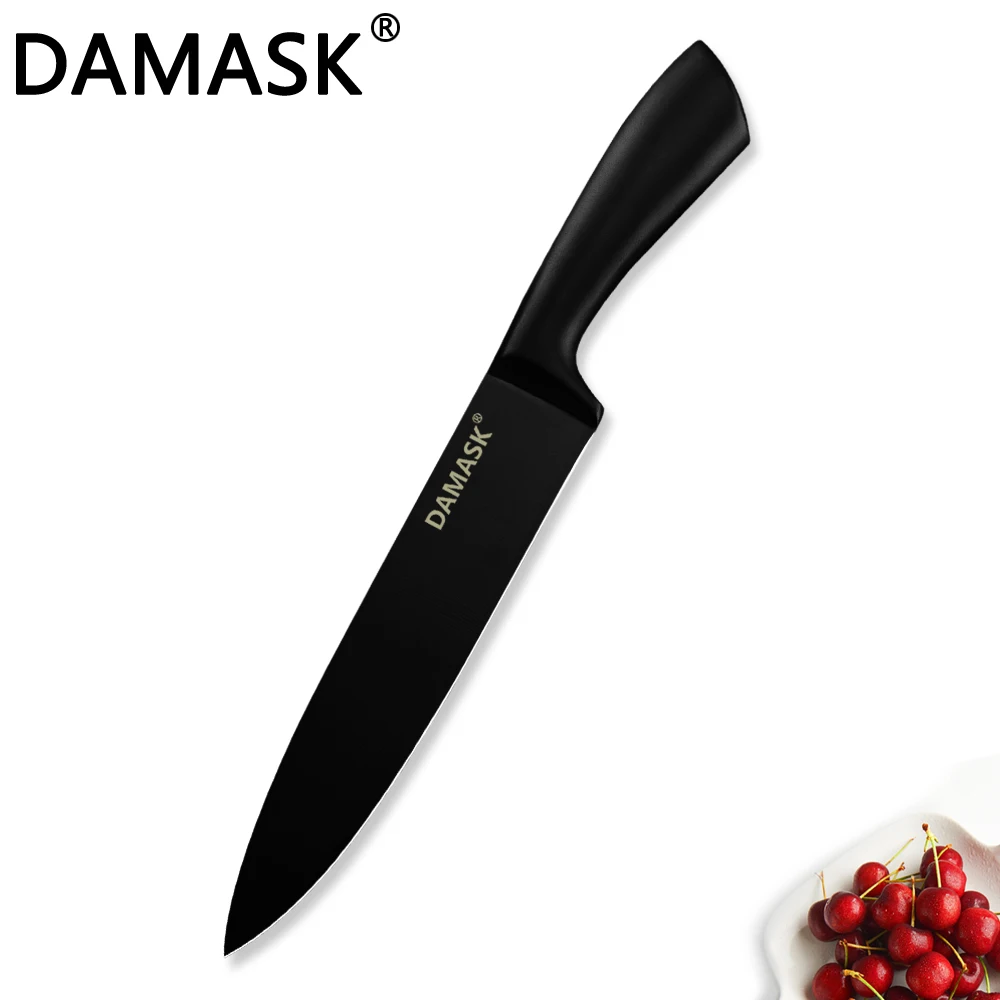 8 inch Chef Knife Дамасский черный кухонный нож, ножи из нержавеющей стали, японские кухонные ножи Santoku, профессиональные прочные кухонные приборы - Цвет: 8 inch Chef Knife
