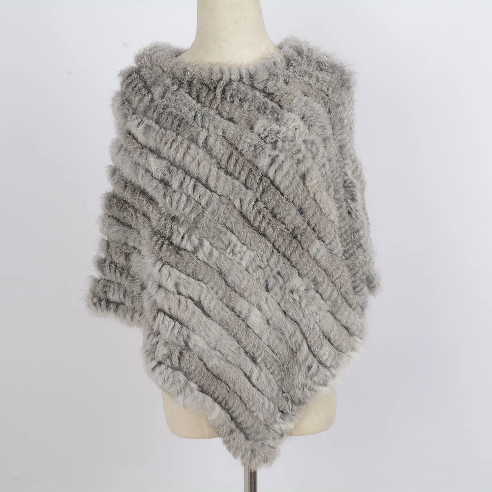 Natural Grey Женское Вязаное пончо с натуральным кроличьим мехом, Модная стильная зимняя Осенняя теплая меховая шаль, Женская качественная накидка S1071S - Цвет: Natural Grey