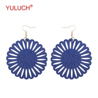 yuluch ethnic retro pop jewelry natural wooden sunflower drop hollow tree pendant for sweet african woman party gift