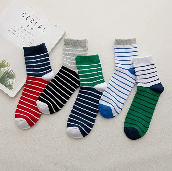 colorful stripe 5 пар/лот, хлопковые мужские носки, синие высокие носки, носки-башмачки с якорем и звездой, мягкие забавные носки, повседневные носки, мужские Чулочные изделия - Цвет: colorful stripe