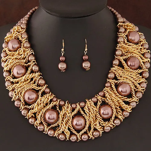 Kymyad Boutique Jewelry Sets For Women Gold Color African Beads Set Party Accessories Necklace Earrings Wholesale | Украшения и