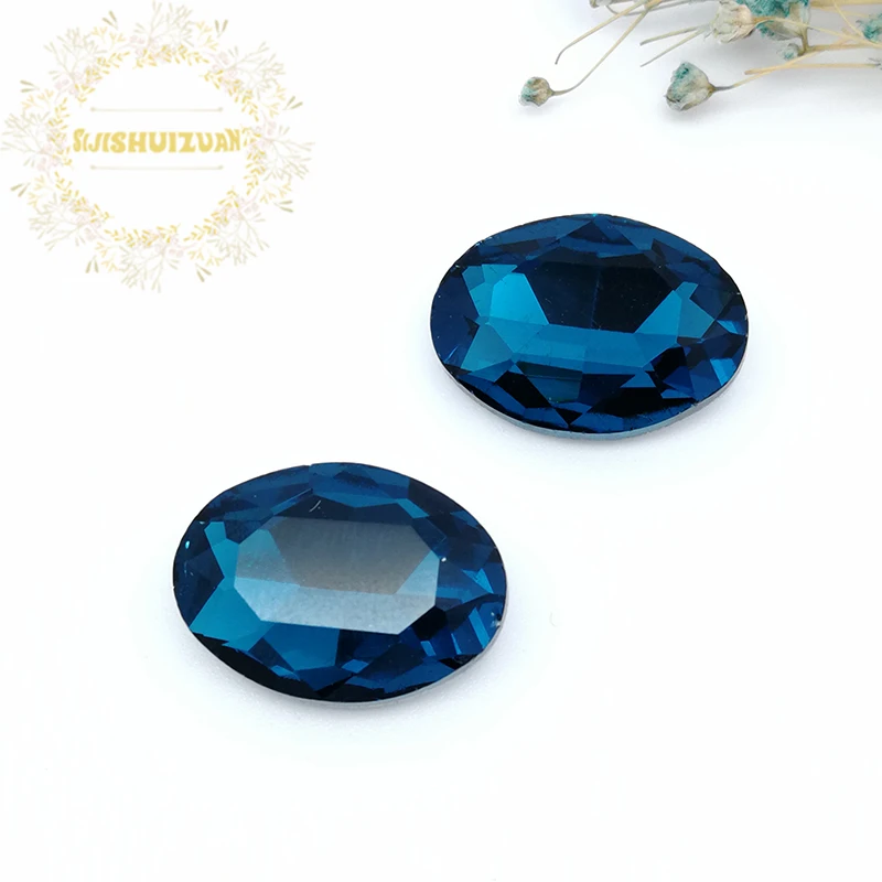 Павлин голубой овальной формы стекло Кристалл пришить на заостренные Стразы Diy