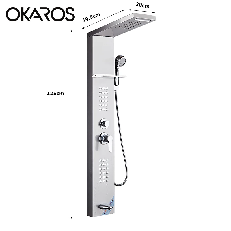 Brushed Nickel OKAROS 304 SUS водопад дождь смесители для душа никель Матовый 5 функций душевая панель с ручной Душ Ванна Носик башня душ - Цвет: Brushed Nickel