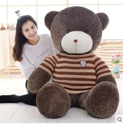 

big plush round eyes coffee color stripe sweater teddy bear toy huge bear doll gift about 160cm