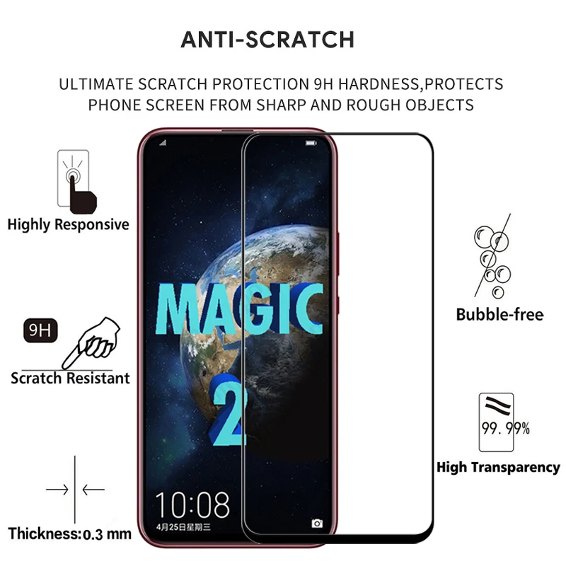 2 шт. 100% оригинальное закаленное стекло с полным покрытием для Huawei Honor Magic Защитное