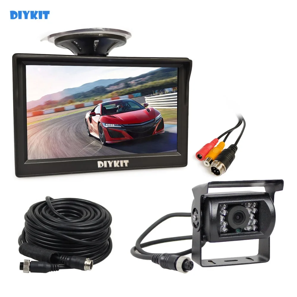 

DIYKIT 5" DC12V-24V 4PIN Reverse Rear View Car Monitor Waterproof CCD Night Vision Backup Bus Truck Camera free Car Charger