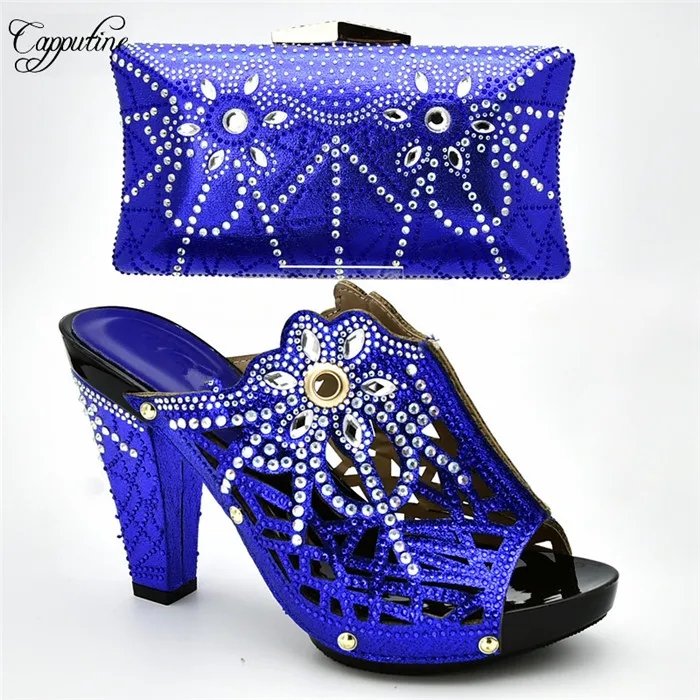 

Excellent wedding/party wine high heel lady shoes and purse bag sets with shinning stones 388-1, heel height 11cm