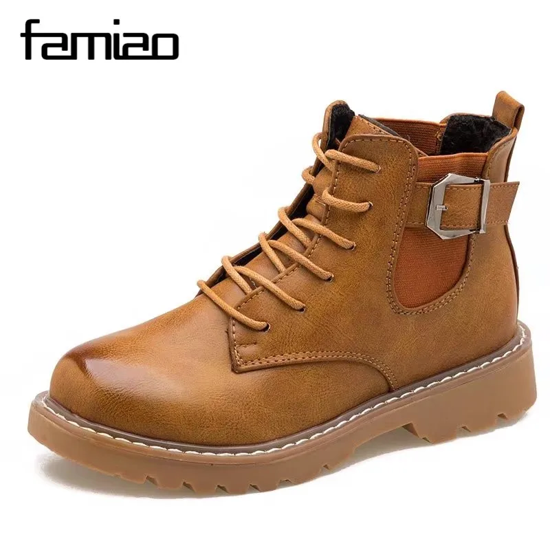 Famiao Для женщин Сапоги и ботинки для девочек Однотонные повседневные ботильоны со