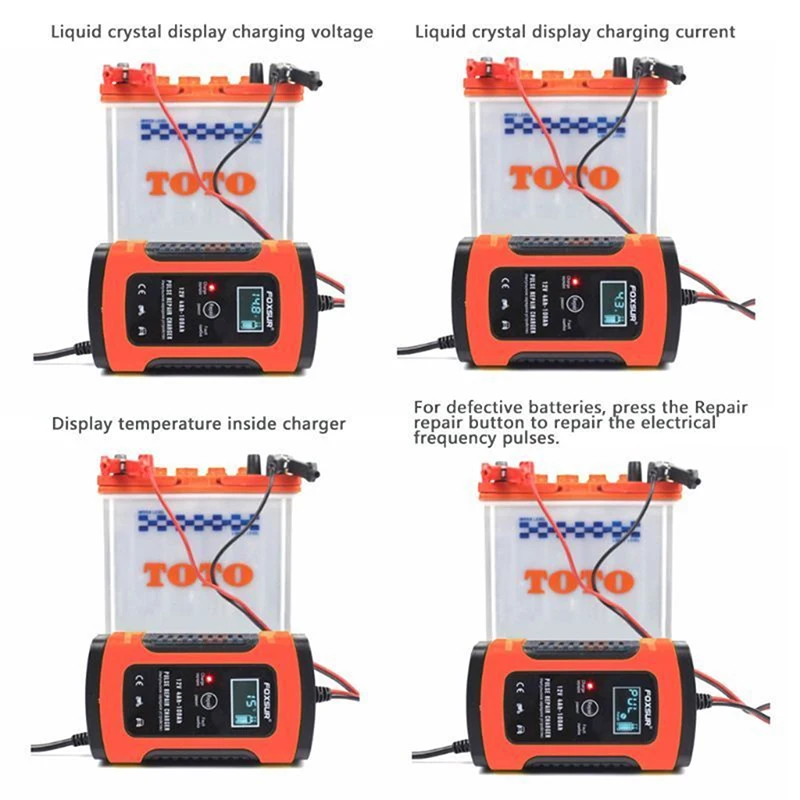 12V 20Ah 60Ah 100Ah свинцово-кислотный Батарея Зарядное устройство UPS мотоциклов и автомобилей Батарея Зарядное устройство ремонт импульса Зарядное устройство с ЖК-дисплей Дисплей