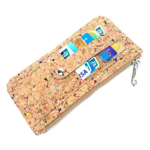 handmake natural cork slim card holder vegan thin wallet eco coin purse women free global shipping
