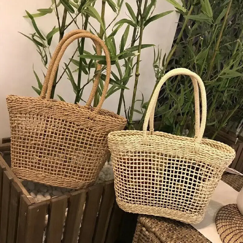 Ажурные пляжные сумки для женщин Плетеная соломенная сумка из ротанга плетеная