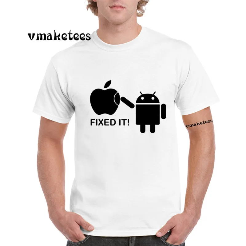 Android Robot и Apple Humor модная футболка с круглым вырезом коротким рукавом летняя