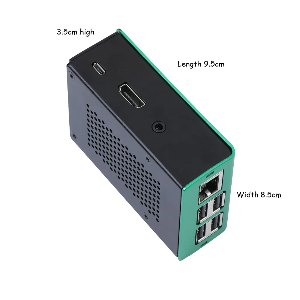Новейший Raspberry Pi 3 Model B+(плюс) алюминиевый чехол, металлический корпус, зеленый корпус, совместимый с RPI 3, Модель B+ и RPI 3