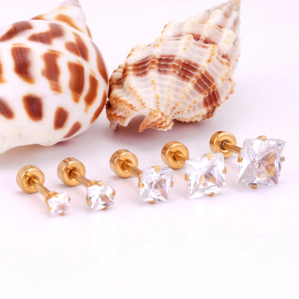 Фото LUXUSTEEL рождественские серьги золотого цвета 5 пар наборы из нержавеющей стали Размер 3 мм до 7 мм квадратный винт серьги-гвоздики ювелирные из... №4