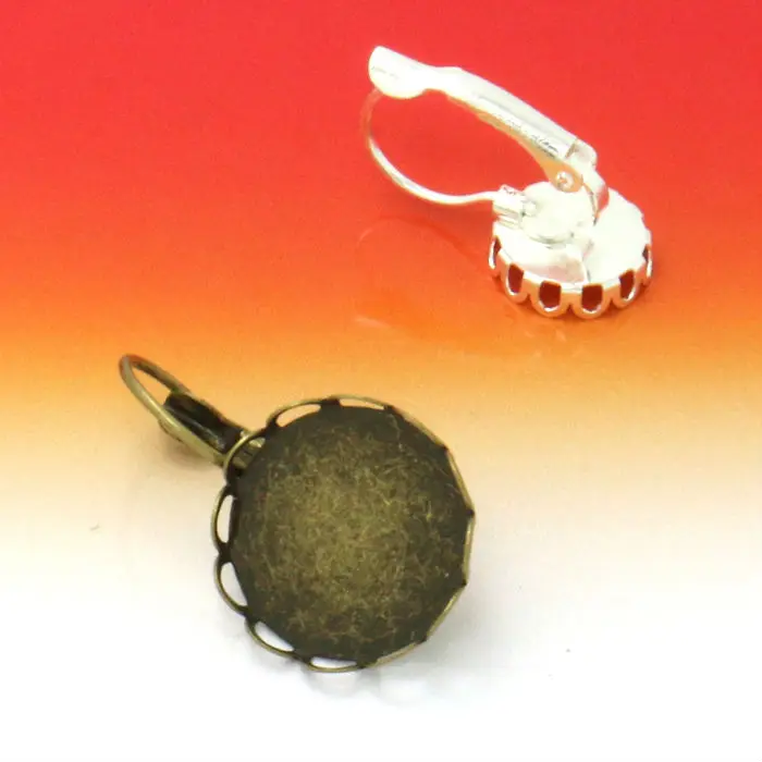 20pcs 12mm Cameo Glass Cabochon Silver/Antique Bronze French Lever Bezel Settings Blank Earrings Backs Base For DIY Earring