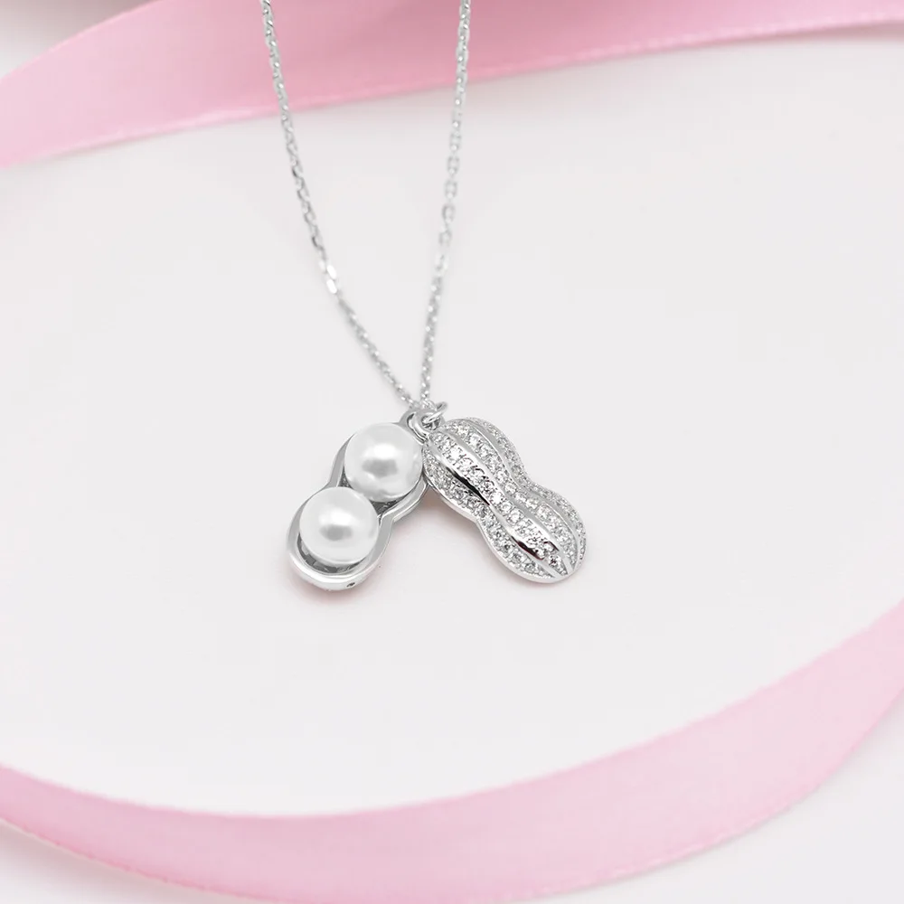 Роскошные Жемчужные Ожерелья PANSYSEN для женщин, цельное 925 серебряное ожерелье с подвеской в виде арахиса, белое золото, 2 цвета, подарки на годовщину