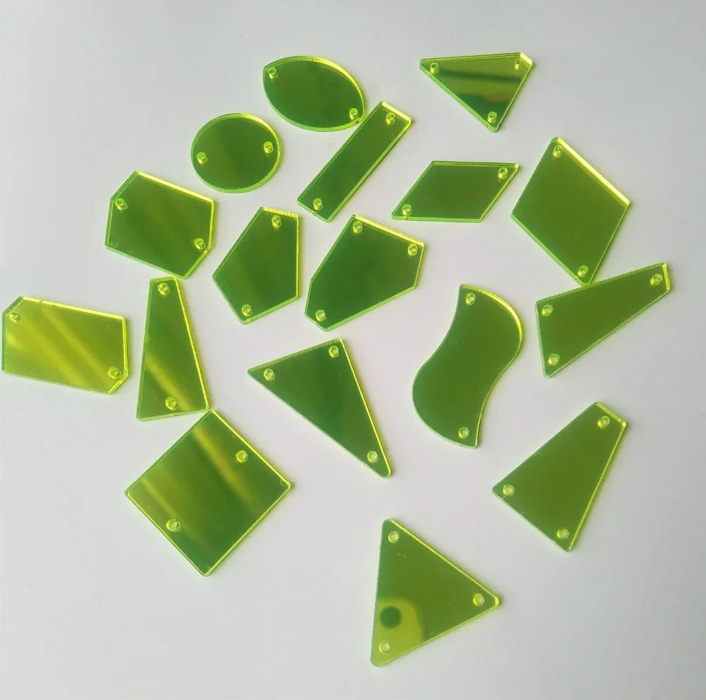

New Arrive Sew On Neon Yellow Acrylic Mirror Diamante Rhinestone Crystal Flat Back Mirror Beads With Hole For DIY Wedding Dress
