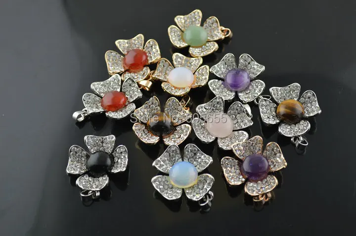 Mix полудрагоценные Камень Круглый кабошоны Цветок Форма Подвески fit Ожерелье