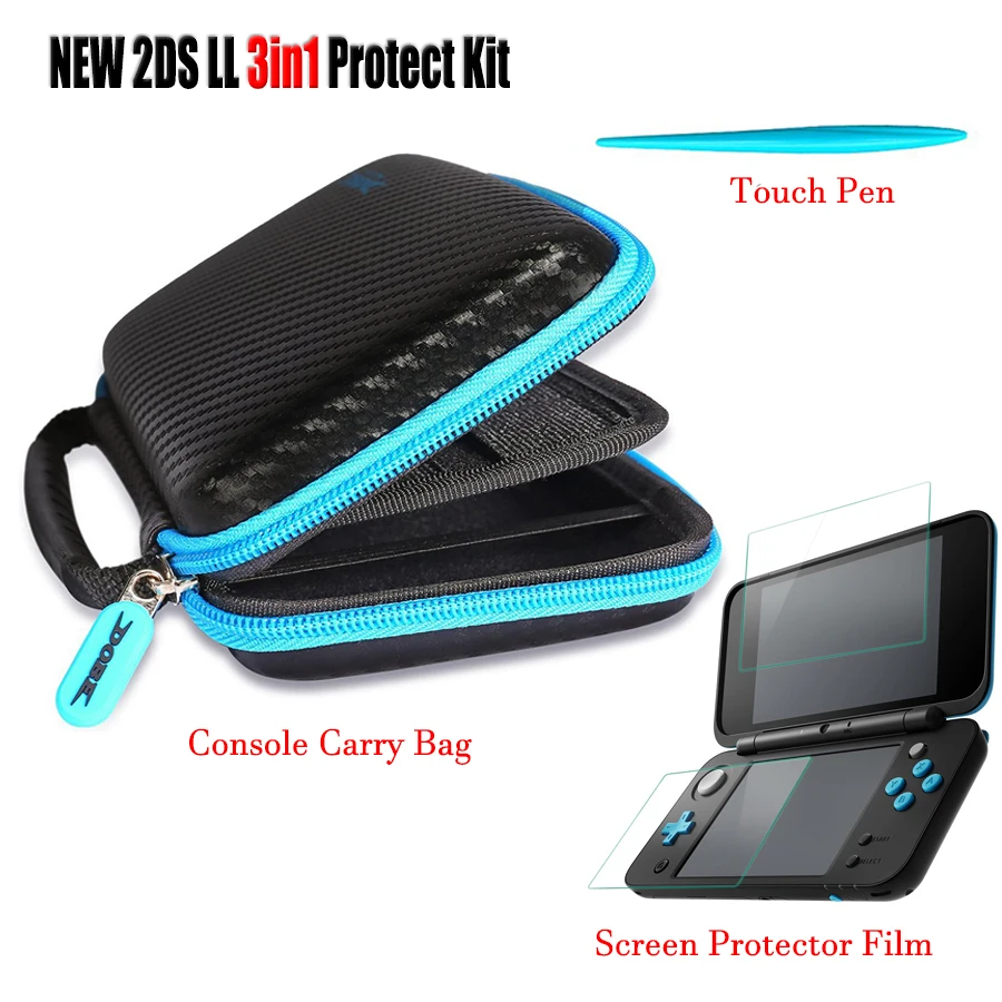 Nintend New 2DS LL/XL 2 Защитная стеклянная пленка для экрана &amp EVA чехол хранения и 1 Стилус
