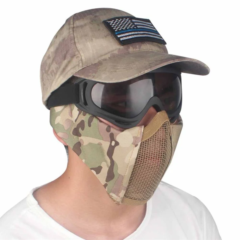 Страйкбол Tattico Fan Esercito Camuffamento Gioco Maschera di Pollo Nuovo tattico mezzo viso metal acciaio сетчатая сетка