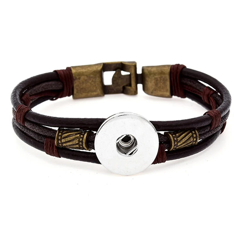 Винтажный Многослойный кожаный браслет с коричневым крючком для