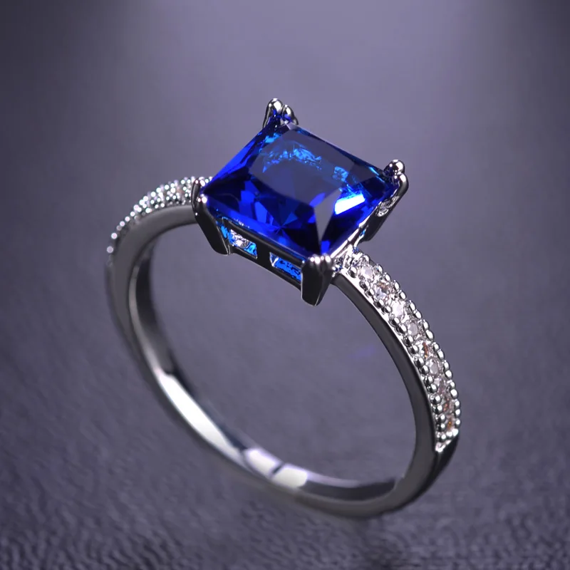 

Dazz Classic Thin Rings For Women Copper CZ Zircon Wedding Bridal Aros Silver Gold Color Blue White Big Stones Anelli