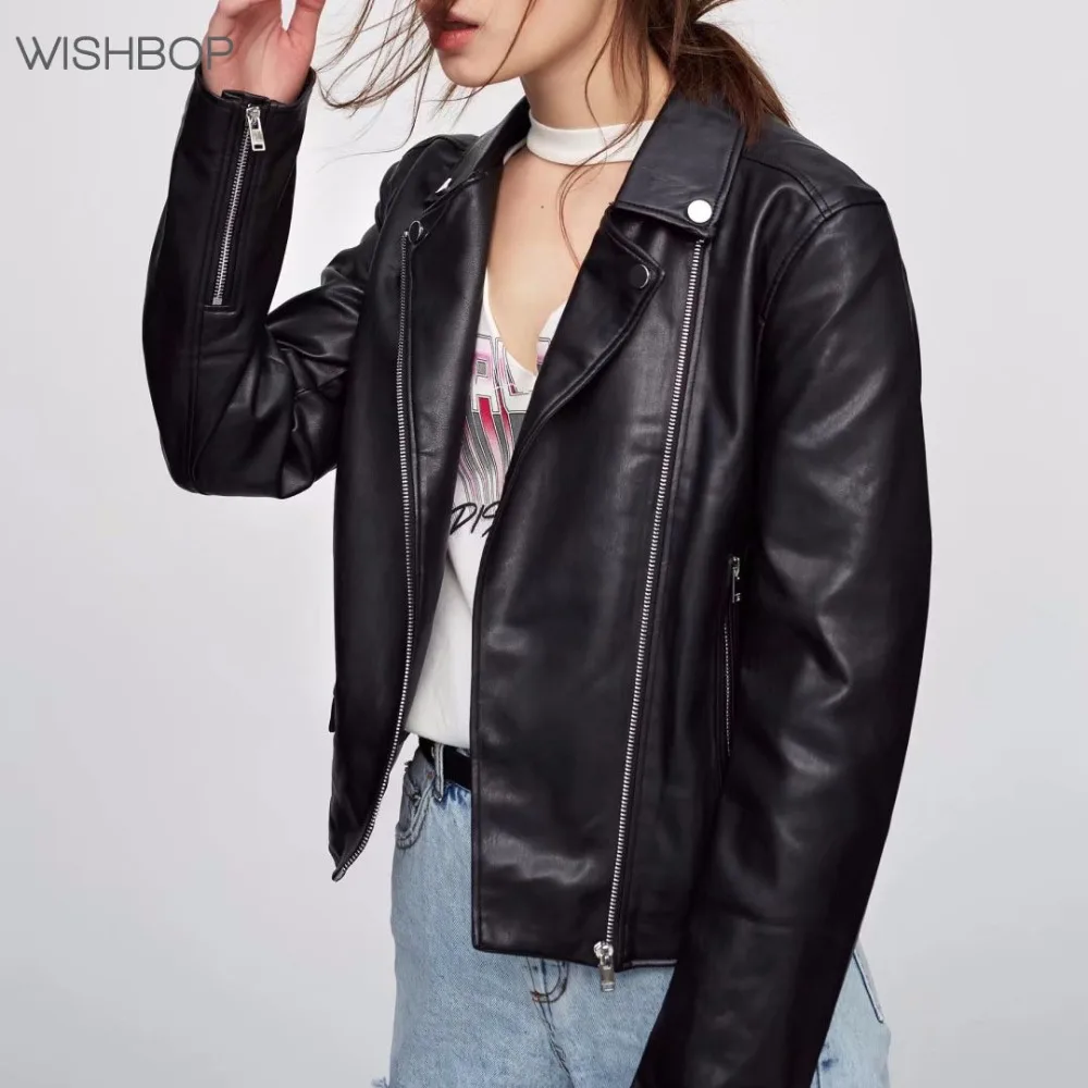 WISHBOP 2017AW Новая женская бордовая байкерская куртка из искусственной кожи отложной