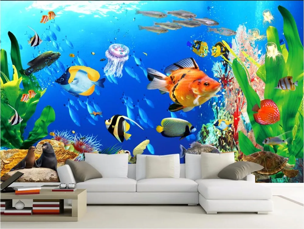 Фотообои на заказ 3d обои для комнаты морская рыба медуза водоросли живопись