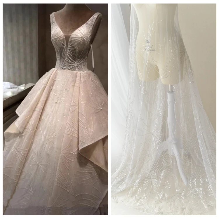 

Simple & light luxury firework nail sequins lace fabric fairy skirt mesh fabric wedding veil diy handmade fabric