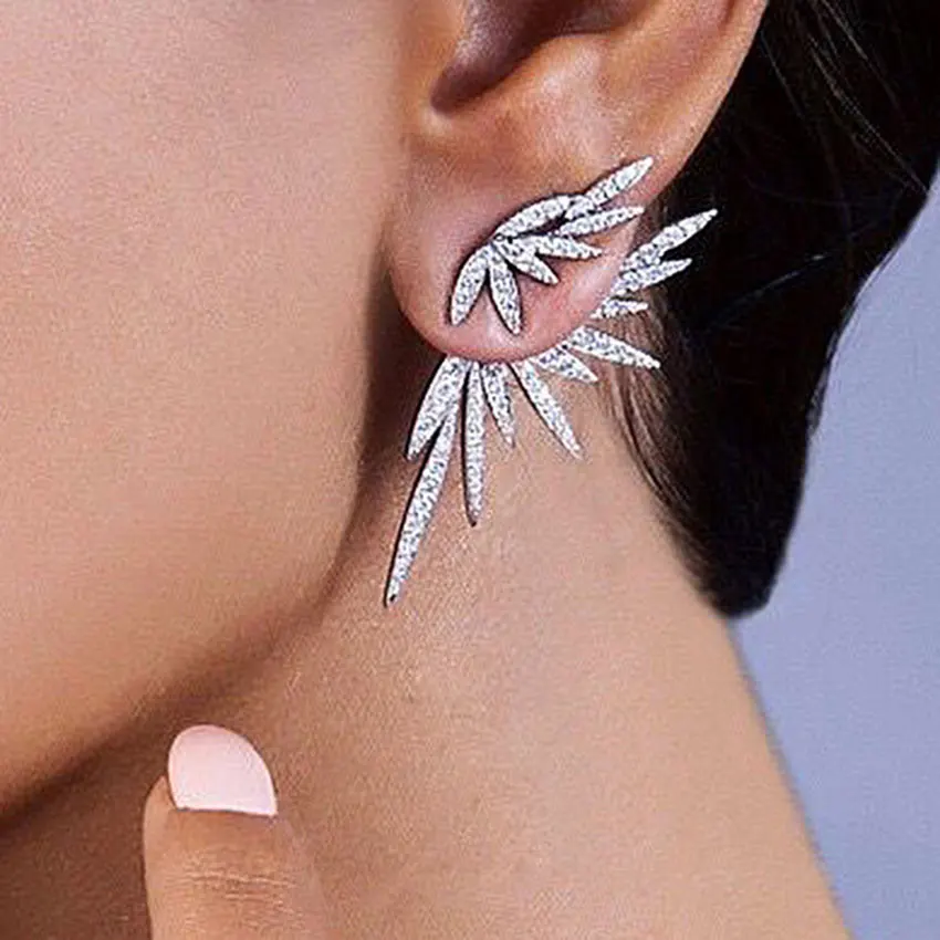 GODKI Elegant Famous Design Leaf Full Mirco Paved Microl Zirconia Wedding Earring Fashion Jewelry