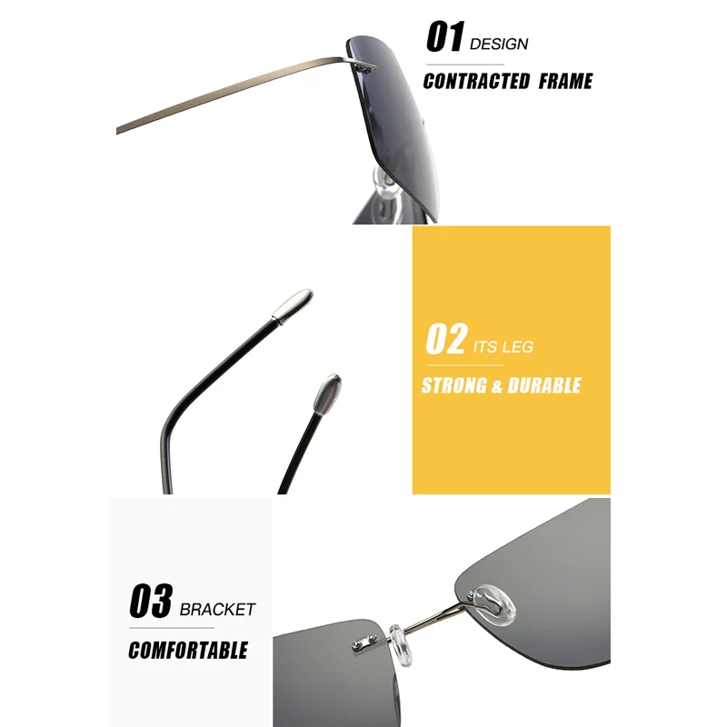 Поляризованный светильник без оправы мужские солнцезащитные очки супер легкий