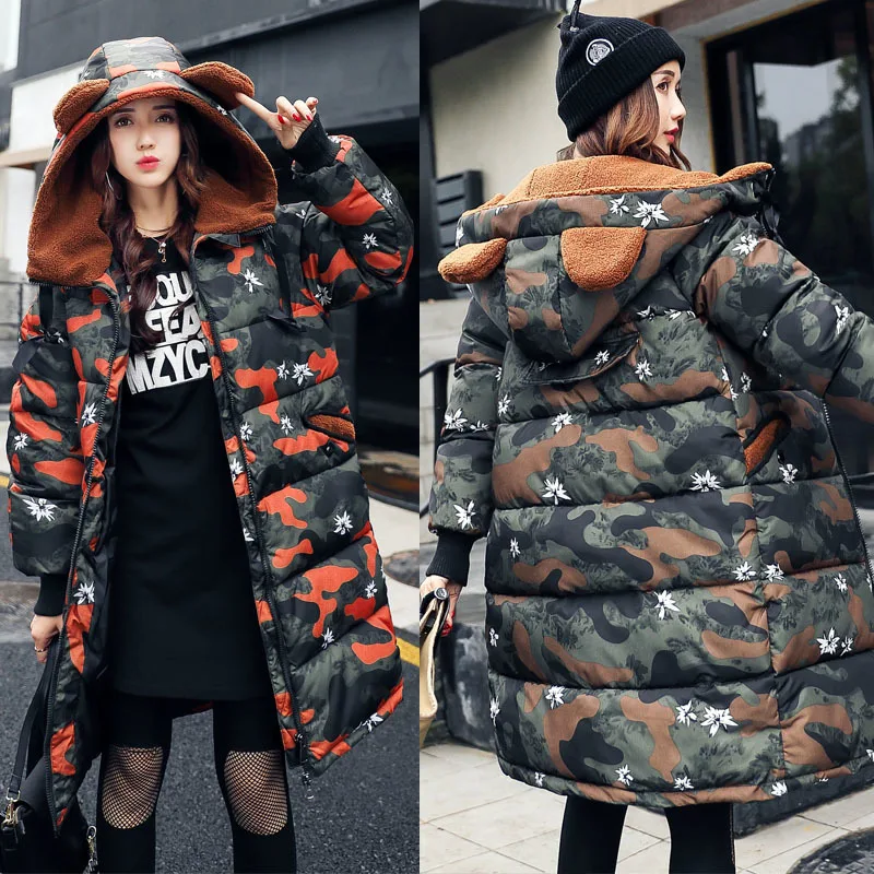 Новый толстый 2017 камуфляж Женская зимняя куртка пальто Парка на пуху большой