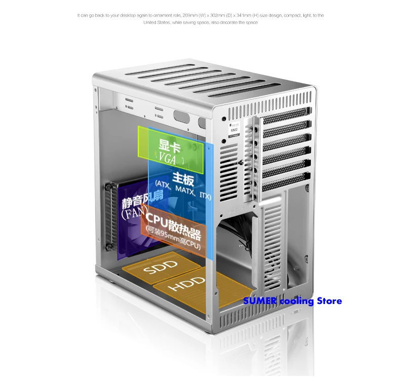 Jonsbo RM2 HTPC мини алюминиевое шасси, ATX маленький чехол для компьютера, поддержка ATX материнская плата по стандарту ATX блок питания
