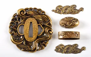 Высококачественный изящный набор аксессуаров для искусственных принадлежностей Tsuba Menuki Fuchi Кашира для японского самурайского меча Катаны красивые металлические изделия