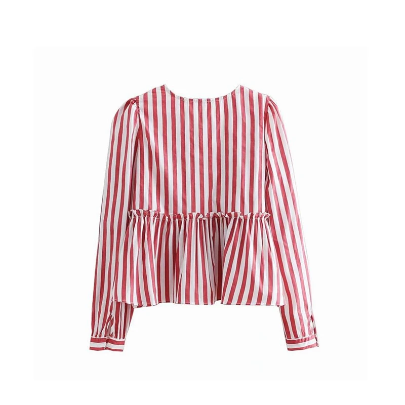 Лето 2019 г. Красный Белый Полосатый V средства ухода за кожей шеи Блузка женские