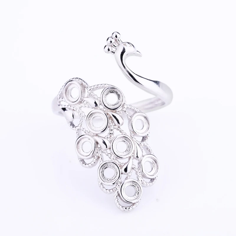 S925 Sterling Silver Color 3MM Ring Blank Empty Tray Inlaid Beeswax Turquoise 8 Stone Live Female Ring Setting