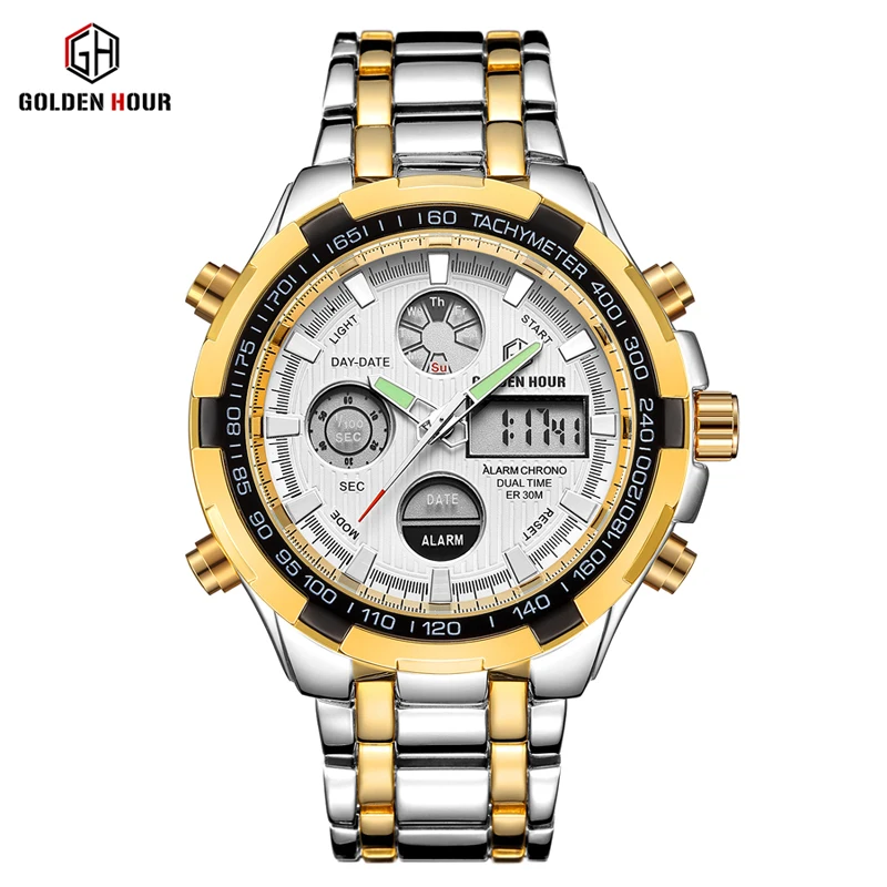Мужские кварцевые часы Reloj Hombre GOLDENHOUR цифровые автоматические армейские