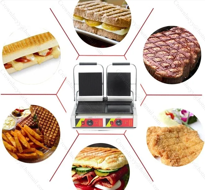 Ребристая и плоская электрическая сковорода с 2 пластинами пресс для сэндвич