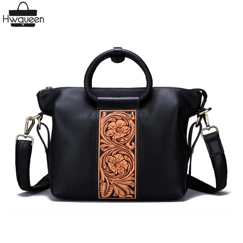 Винтажная женская сумка на молнии из натуральной коровьей кожи с гравировкой в