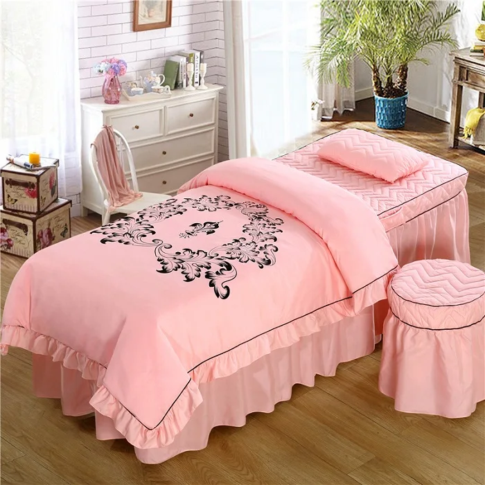 Phoenix flower Pink Корейский стиль массажный стол юбка простыня для массажа, с отверстием для лица, кровать юбка, пододеяльник, наволочка, табурет крышка 4 шт комплект - Цвет: Phoenix flower Pink