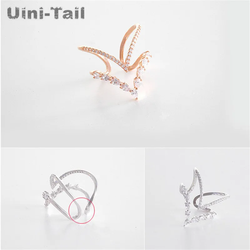 Женское Двухслойное кольцо Uini Tail с v образным вырезом из стерлингового серебра 925