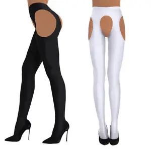 Пикантные женские блестящие колготки с открытой промежностью, 4 способа выреза, Длинные чулки, Чулки до бедра, брюки, чулки, горячее нижнее белье