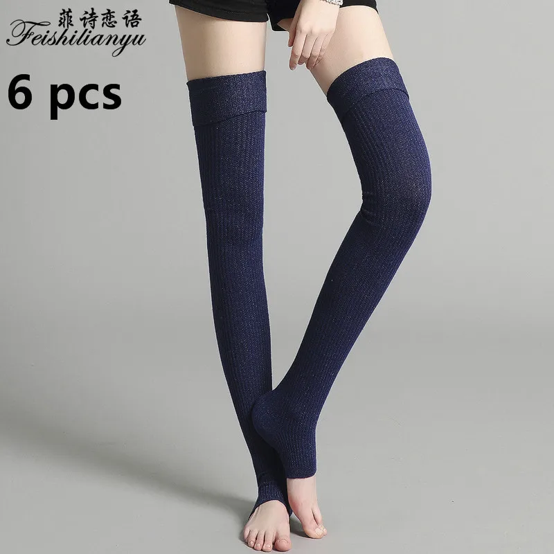 6 шт. модные дизайнерские Гольфы выше колена толстым носком Над Гетры длинные